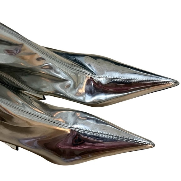 AREA NYC “A” HEEL Leather PVC Metallic Mid Calf Boot Silver Sz 40 - Picture 2 of 7